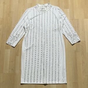 Chic White Embellished Long Sleeve Dress